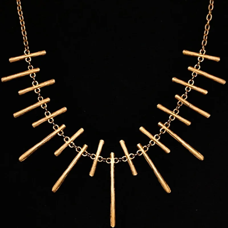 French Vintage Uneven Bar Choker Gold Plated Metal Stick Design Minimalist Luxury Women Clavicle Necklace