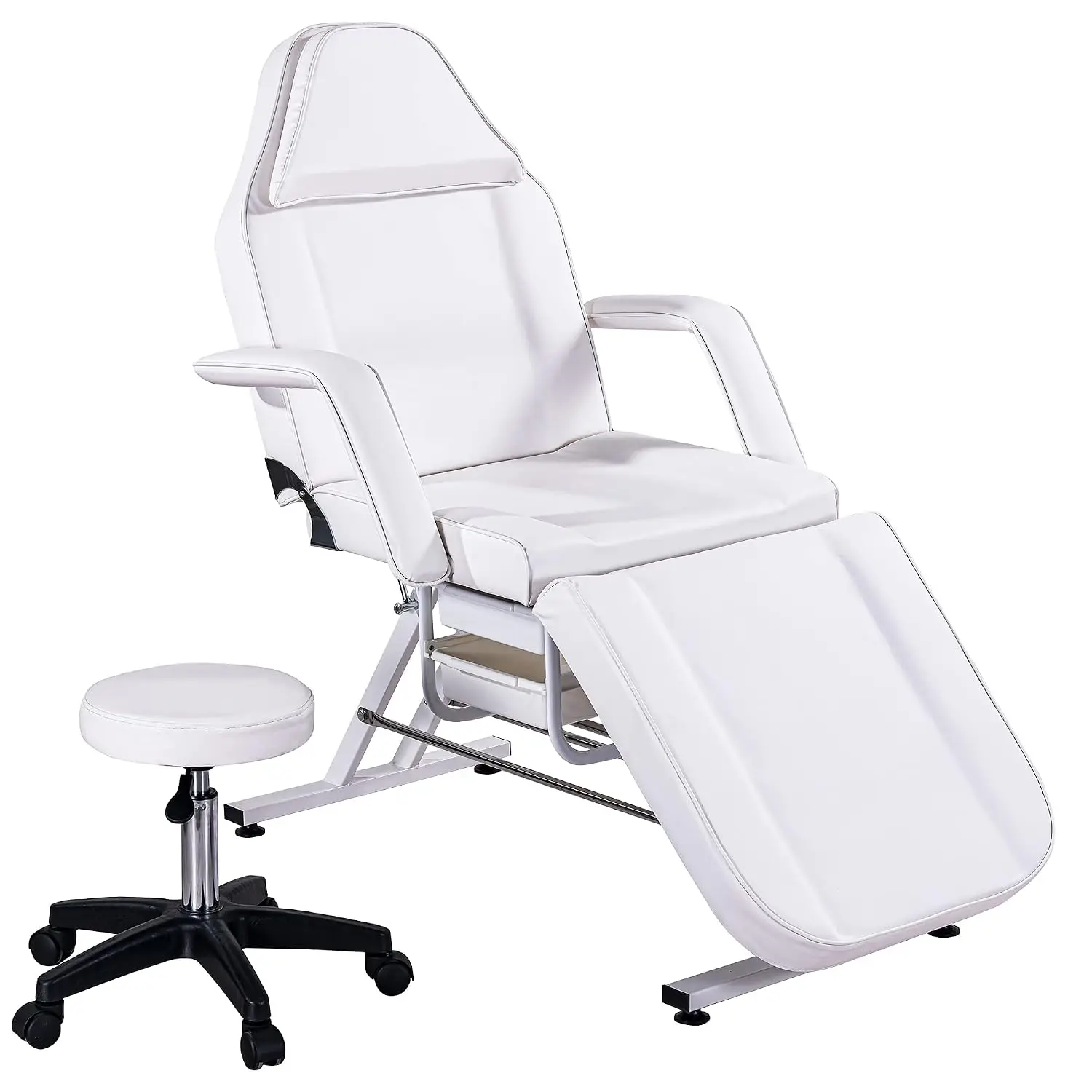 Multi-Purpose 3-Section Adjustable Facial Bed with Hydraulic Stool & Two Trays for Salon Spa Tattoo Beauty White, Customized