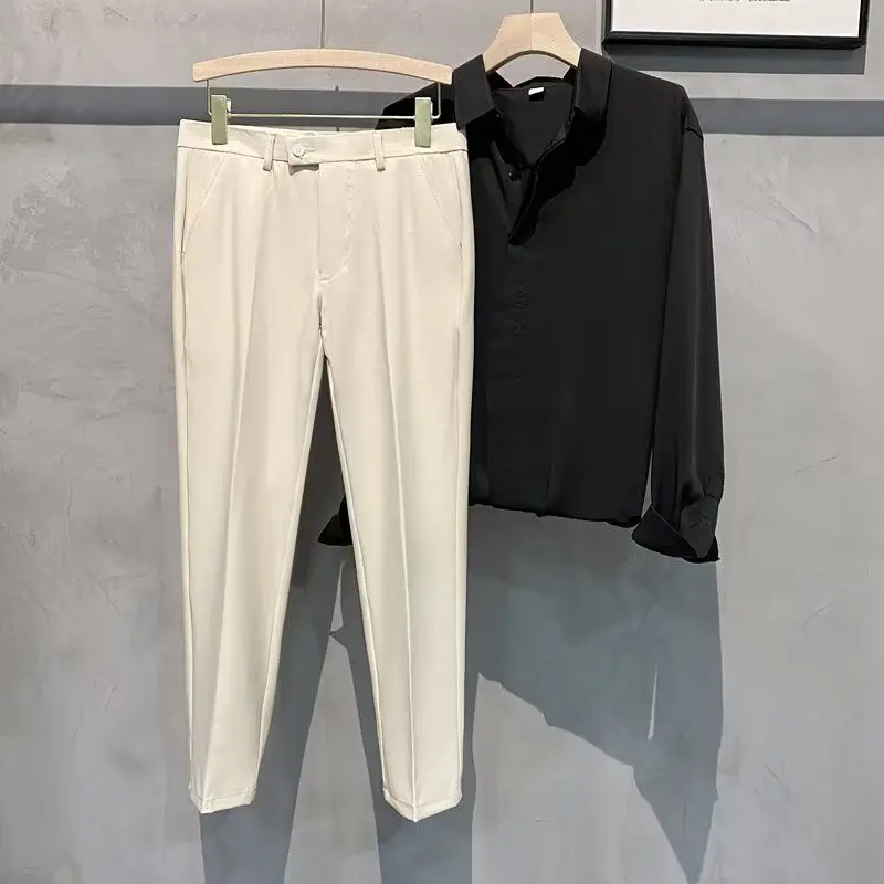 

Men's Straight Leg Suit Pants Black Drapey Slim Fit Casual Long Trousers Spring Summer Business Casual Polyester Fiber