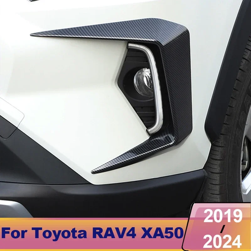 Car Accessories For Toyota RAV4 2019 2020 2021 2022 2023 2024 XA50 Hybrid ABS Front Fog Lamp Frame Cover Light Strip Stickers