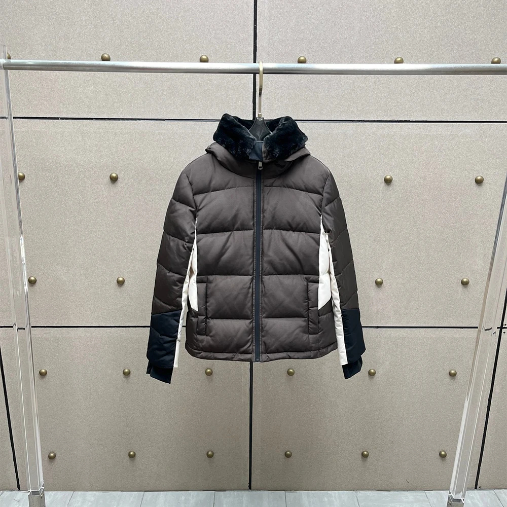 

2025 Winter New 90% White Duck Down Women's Down Jacket Colour-Blocking Detachable Fur Collar Lock-In Warmth Down Jacket