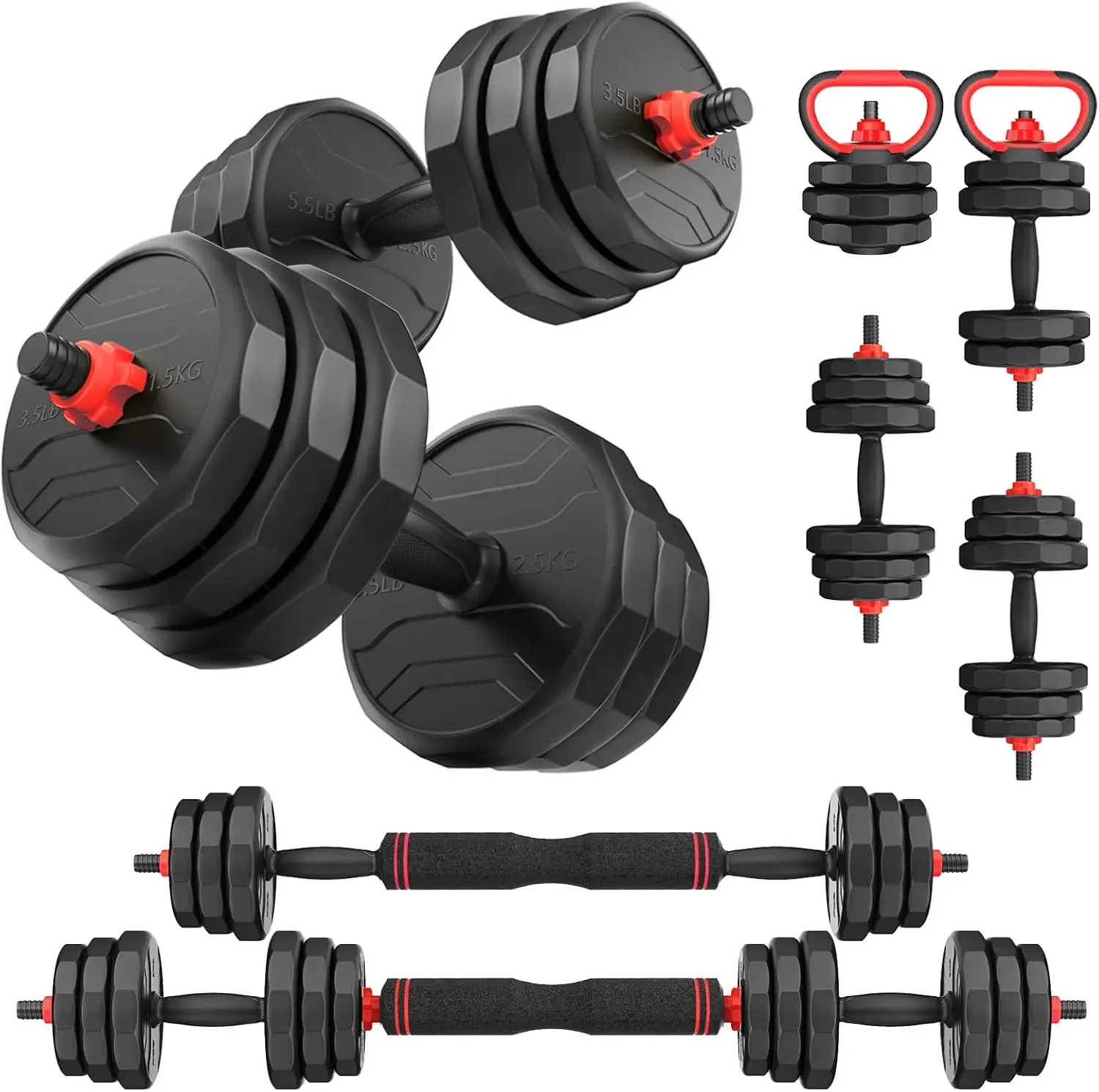 Dumbbells Set, 55/70/90lbs Free Weight Set with Connector, 3 in 1 Dumbbells Set Used as Barbell, Kettlebells, Fitness