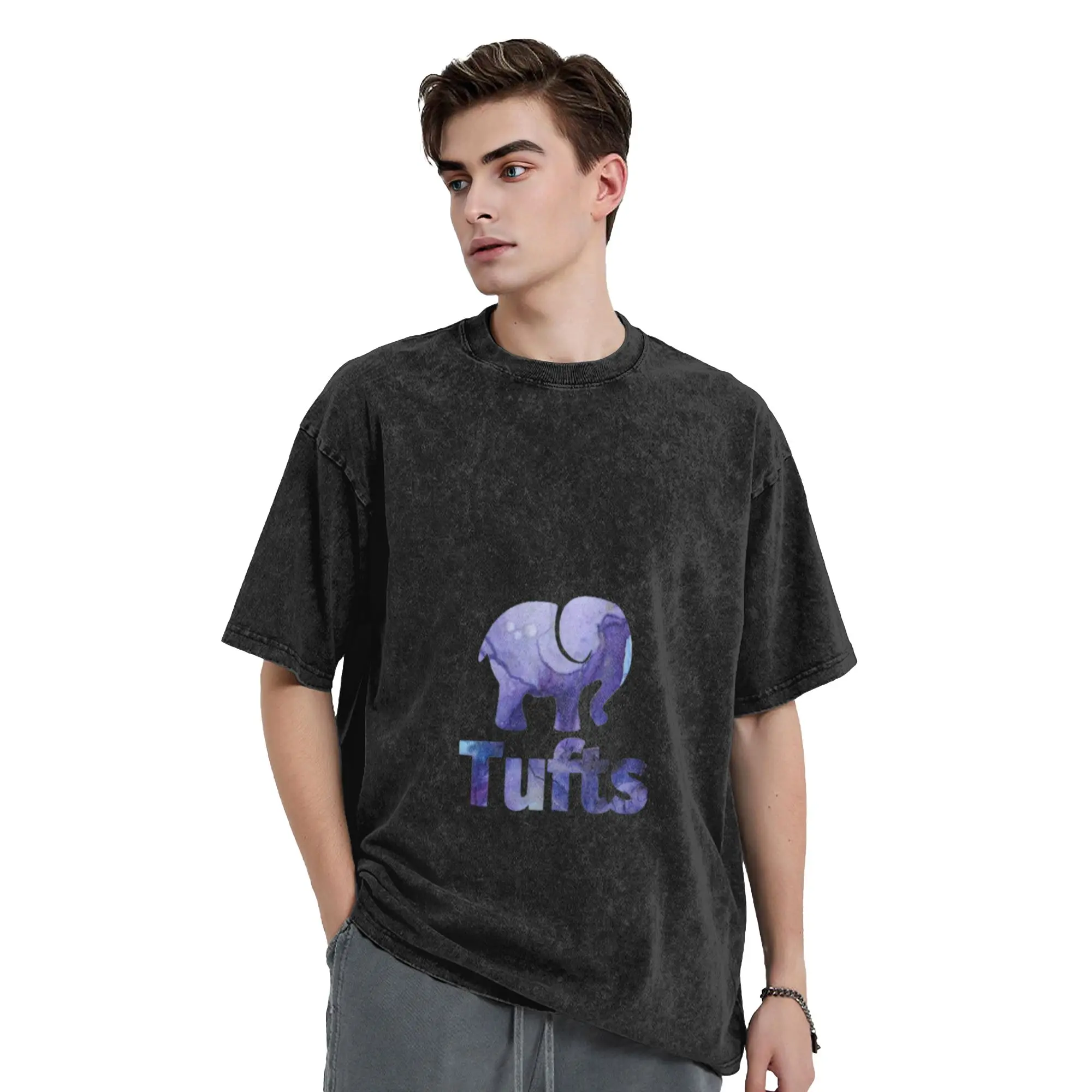 Tufts Watercolor Elephant Logo  Classic Comfort A T-Shirt Oversized Short Sleeve Men's Women's Cotton Tees Tops