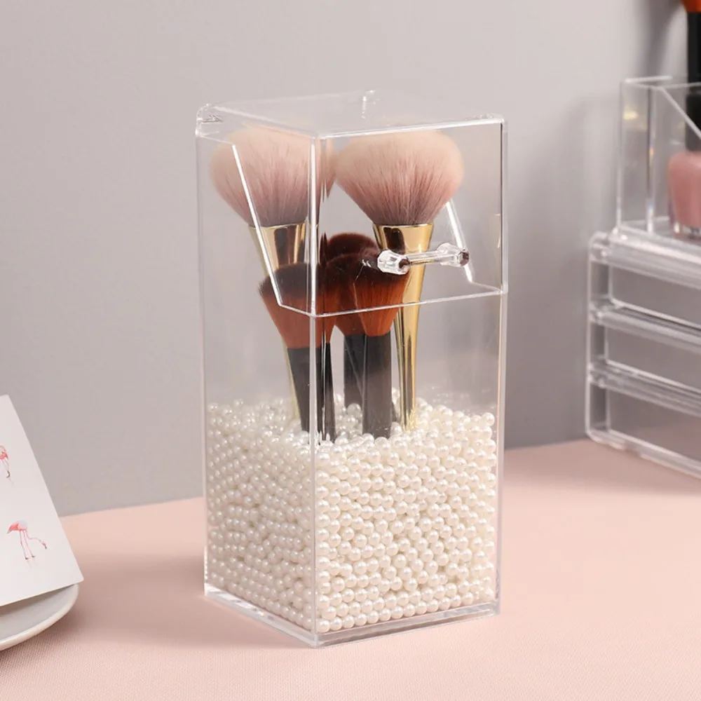 Acrylic Flip Storage Box Dust-proof Transparent Cosmetic Tool Organizer Pen Holder Desk Decor Makeup Brushes Organizer