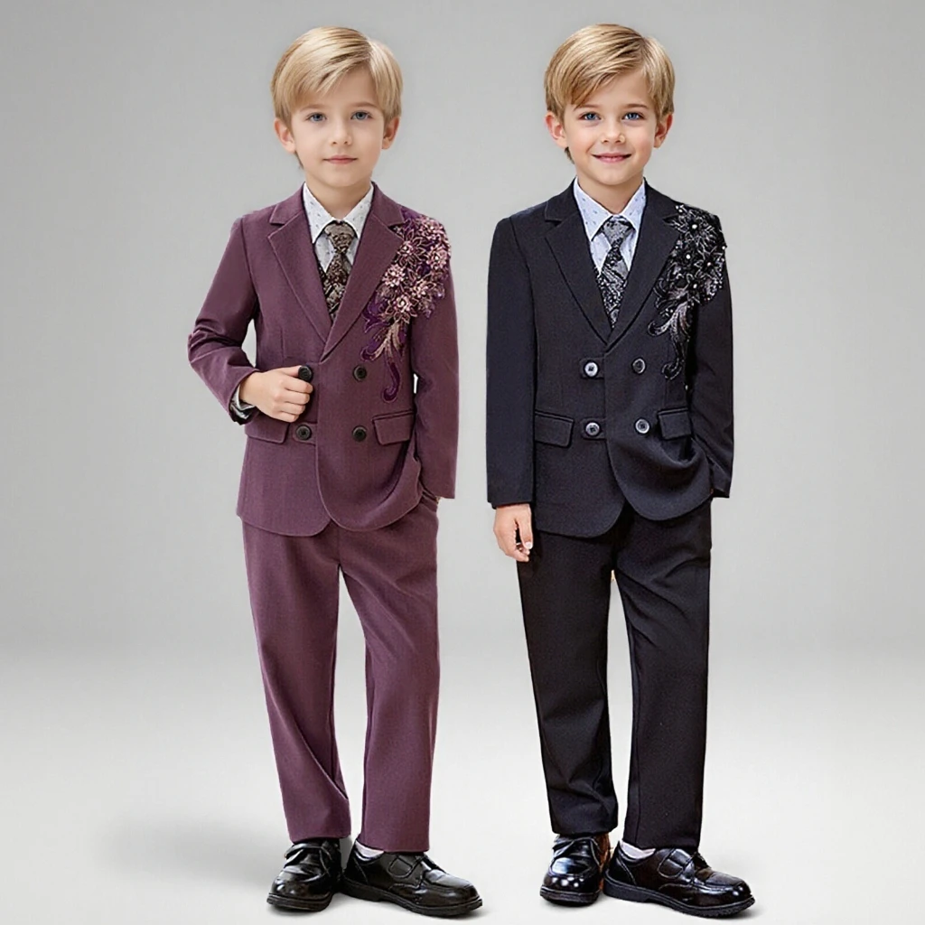 

Boys' Sequins Suit Black Elegant Piano Recital Performance Tuxedo for Kids Pageant Blazer Toddler Birthday Wedding Party Outfits