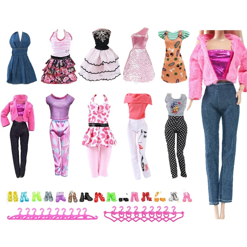 40pcs Set Handmade Fashion Outfit Dresses Top and Pants Clothes for  1/6 Dolls Shoes Hangers Accessories Christmas Gift Toys