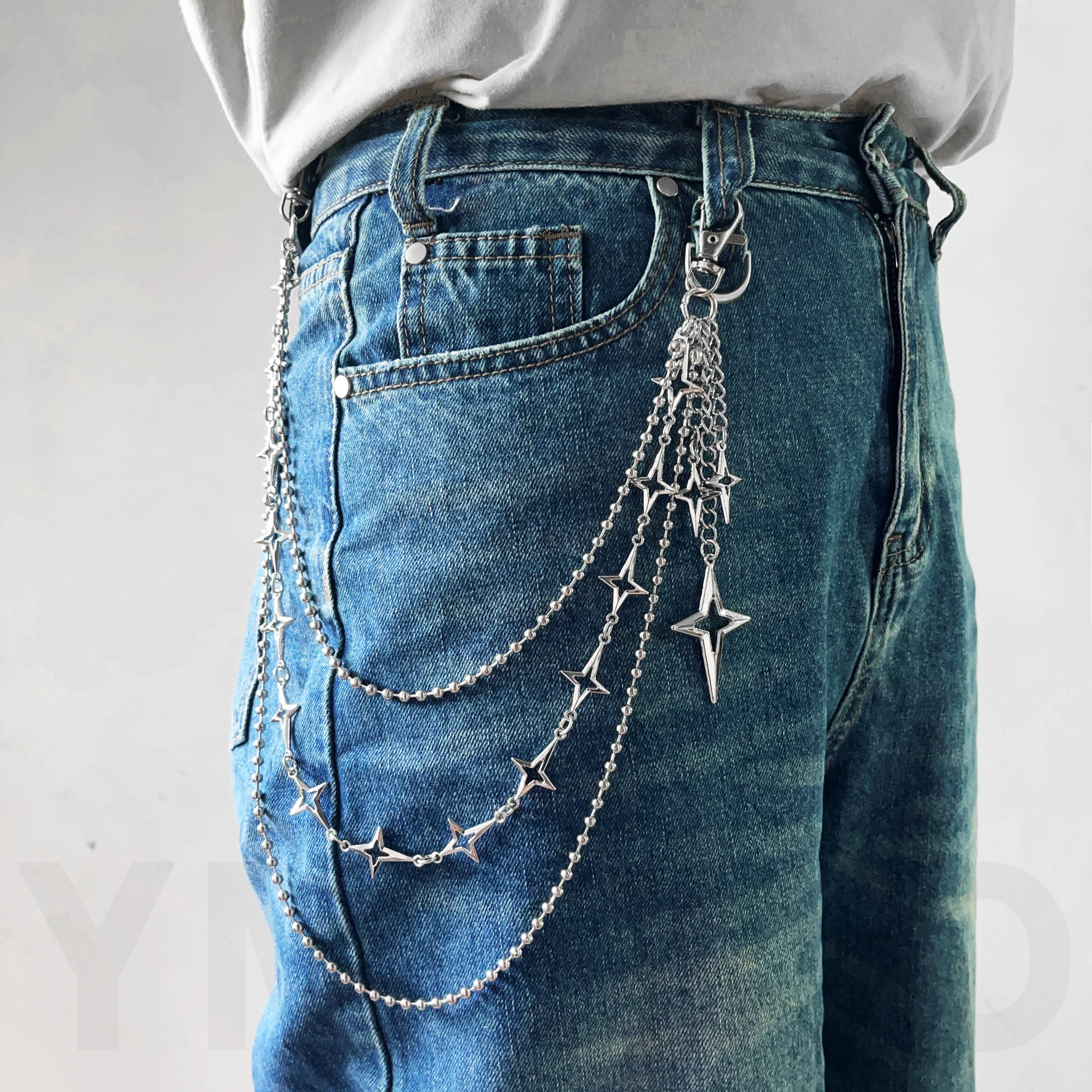 Punk Star Multilayer Pants Chain, Hip Hop Metal Waist Chain, Unisex Rock Jeans Belt Chain Fashion Accessories