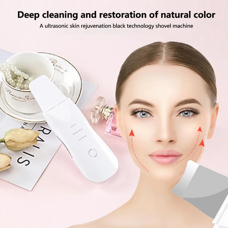 Ultrasonic Skin Scrubber การสั่นสะเทือน Face Spatula Blackhead Remover พลั่วทําความสะอาด Cavitation Peeling Facial Lifting Skin Care เครื่องมือ