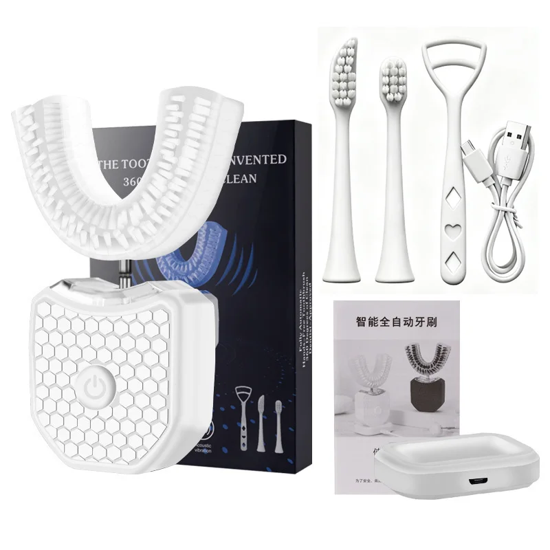 

3-in-1 U-Shaped Electric Sonic Toothbrush Teeth Whitening Wireless Ultrasonic Toothbrush 360° Lazy Adult Silicone Tongue Scrape