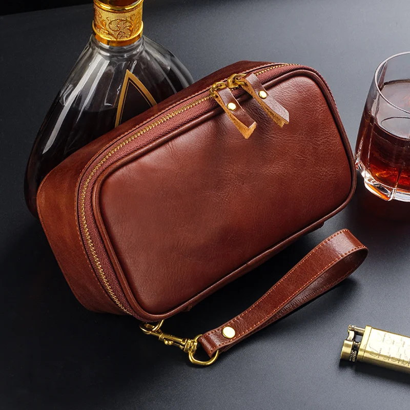 منظم أكياس الأنابيب الجلدية من Veg Tan، سعة كبيرة 3 أنابيب مع جرة تبغ مدمجة، ملحقات أنابيب عتيقة متعددة الأقسام #3