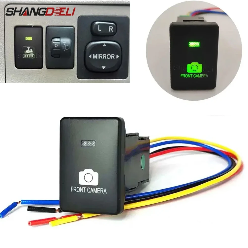 1PC DC12V Retrofit Car Green LED Front Camera Switch Button with Wire For Toyota Camry Prius Corolla PRADO RAV4 Accessories