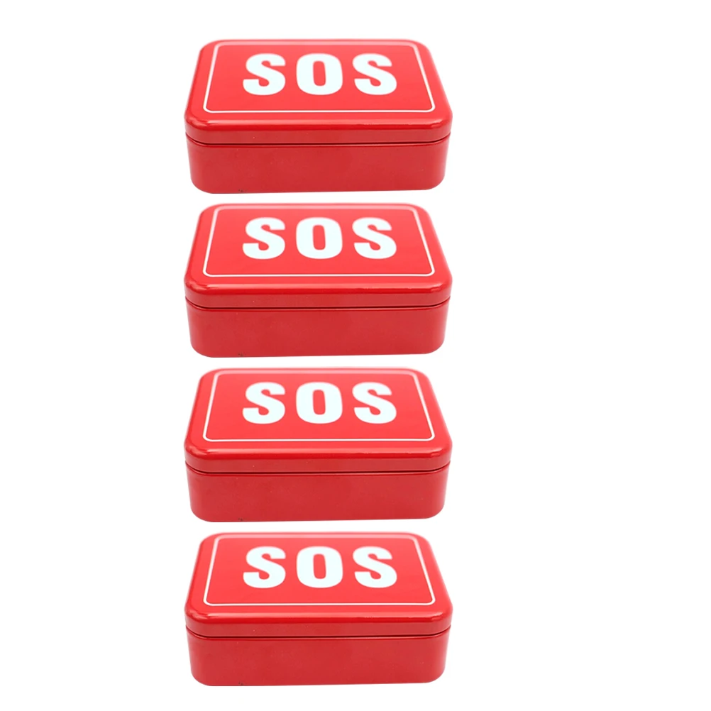 

4 Pcs Outdoor Tool Equipment Box Small Red Toolbox Storage Containers Versatile Travel Camping Organizer Tinplate Boxes