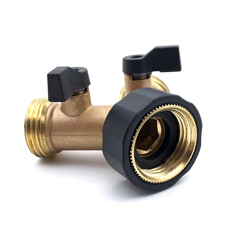 3/4 Inch 2 Way Brass Garden Hose Splitter Y-Type Tap Watering Connector Distributor for Outdoor Faucet 1/2/3 set