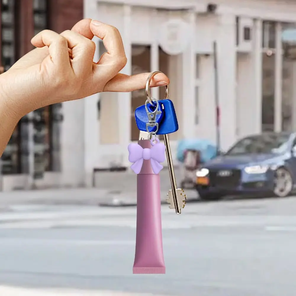 Silicone Lip Balm Holder Bowknot with Keyring Lipgloss Sleeve Portable Colorful Keychain Lip Gloss Cap for Summer Fridays