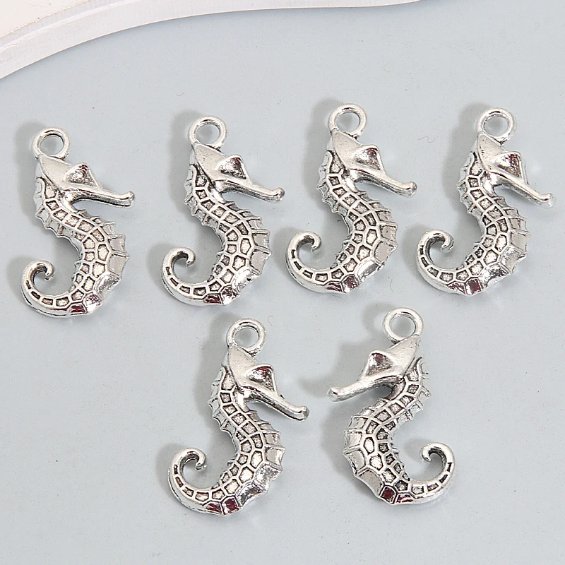 30pcs Sea Horse Charms Cute Oceans Hippocampal Pendants Silver Color For Making Handmade DIY Findings Jewelry