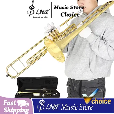 SLADE Bb Flat Tenor Trombone Brass Gold 3 Valve Keys Trombone with Hard Case for Beginner Student Band Practice the Best Choice