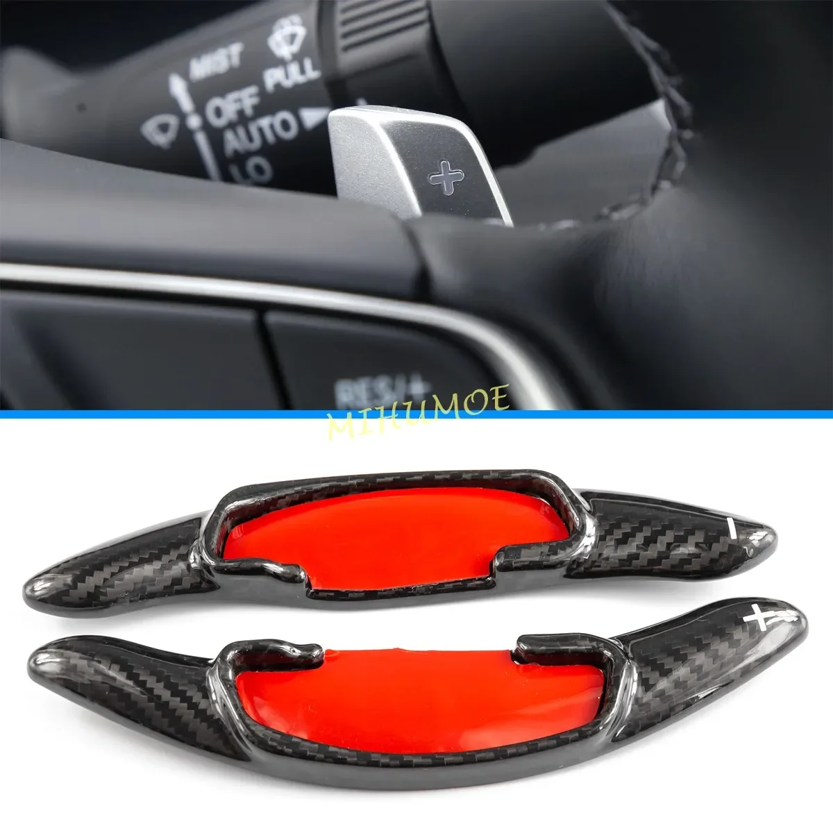 For Honda Accord Civic CR-V Hybrid Insight Black Genuine Carbon Fiber Steering Wheel Paddle Shifter Extension Gear Shift Trims