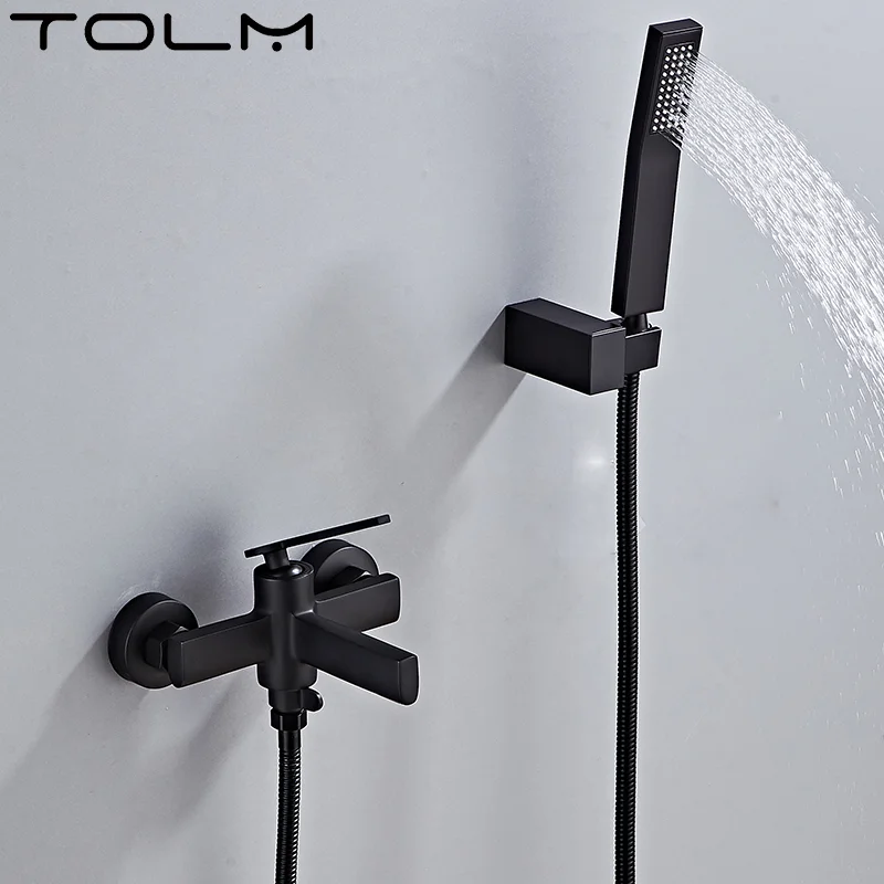 

Wall Mounted Matte Black Hot and Cold Bathtub Shower Faucet Tub Spout Wall Mounted Bath Mixer Bathtub Tap with Handheld Show