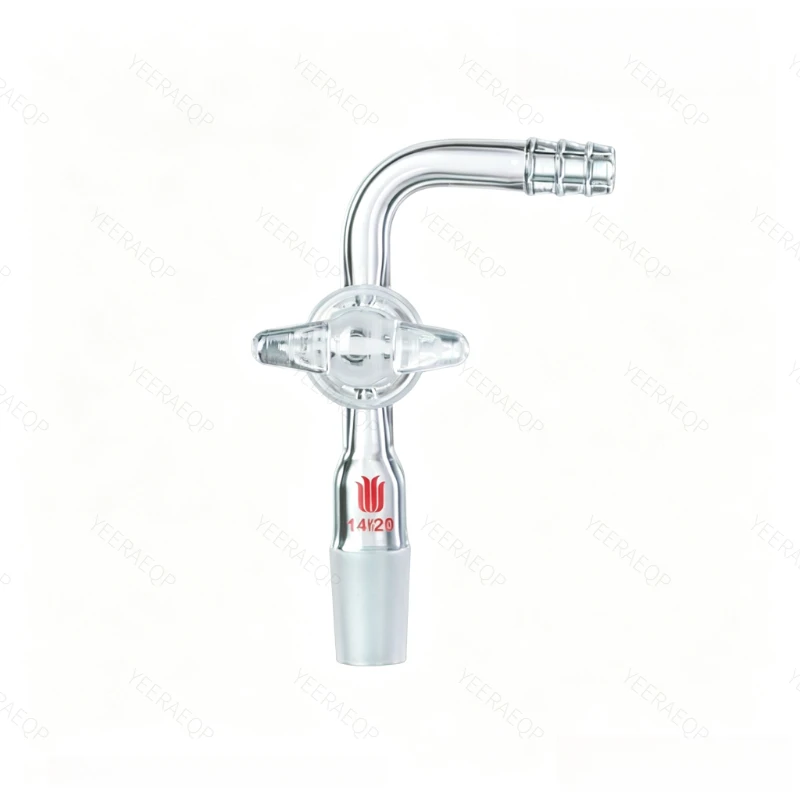 SYNTHWARE 90 ° extraction joint, External grinding mouth 14/20 19/22 24/40 29/42, PTFE/Glass valve, 2mm aperture, vacuum adapter