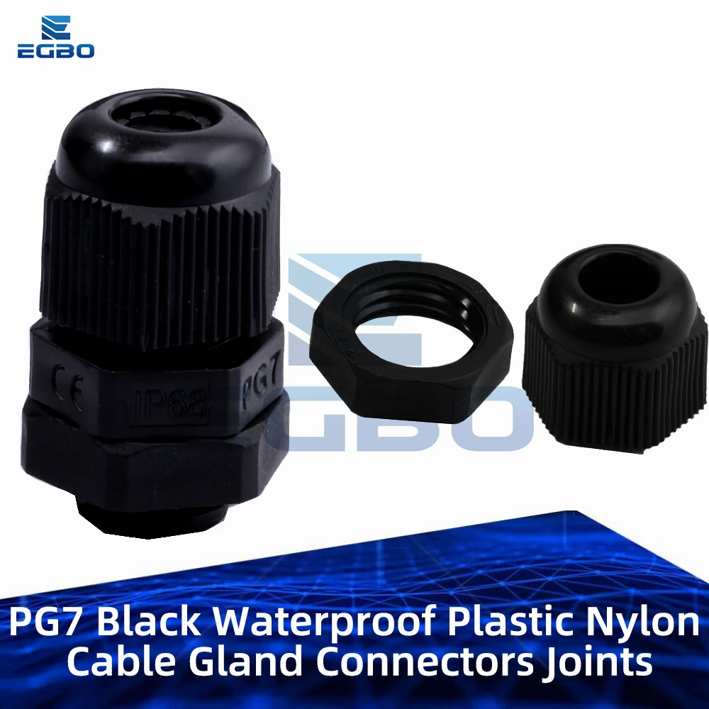 1pcs/5pcs PG7 Black Waterproof Plastic Nylon Cable Gland Connectors Joints