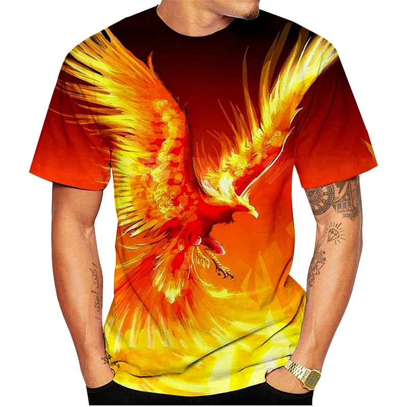 Modern Phoenix 3D Printed Bird Pattern Adult Men's T-Shirt - Street Fashion Quick-Drying Breathable Short-Sleeved Shirt