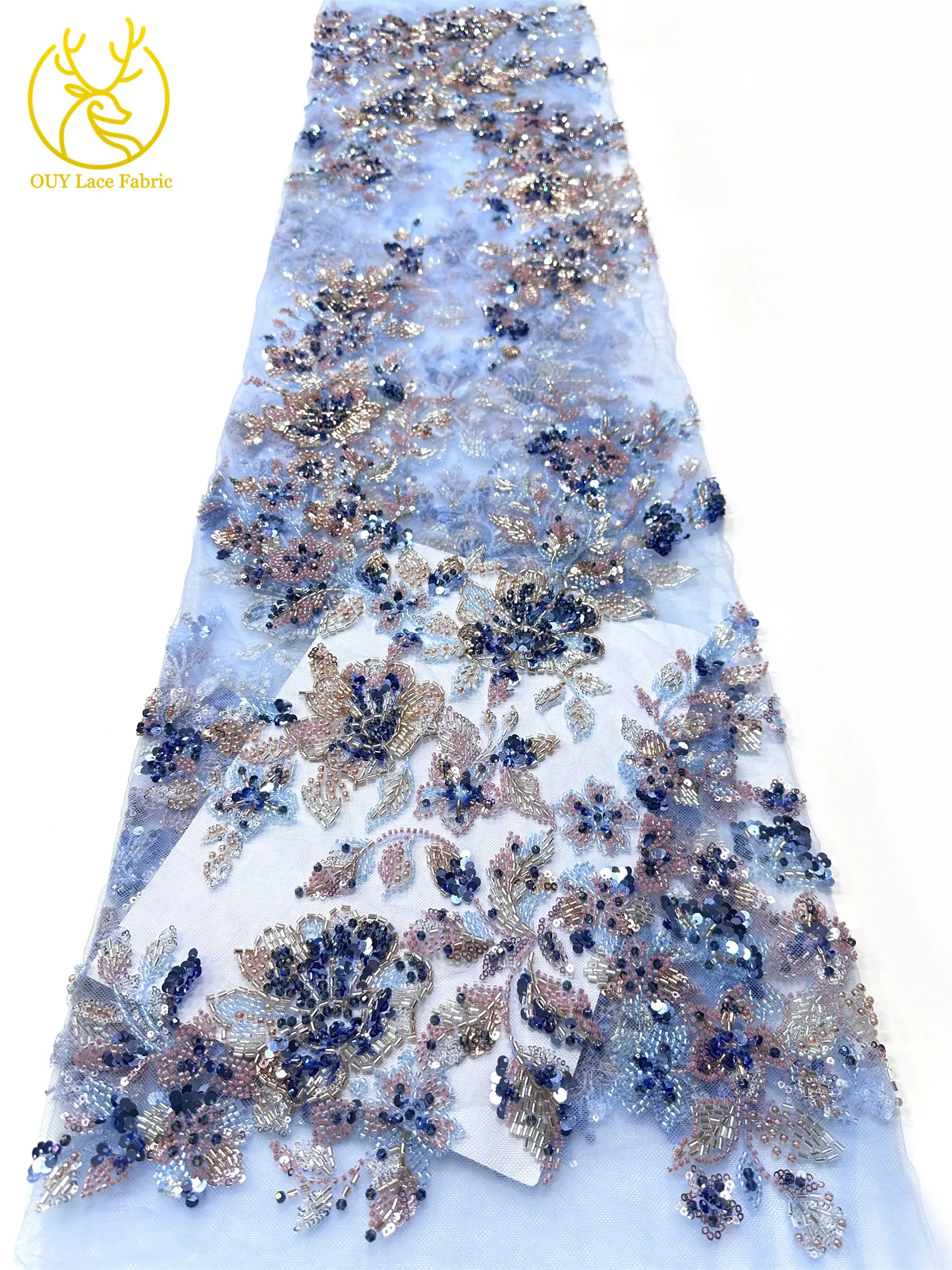 Elegantes neues Design, nigerianischer handgefertigter, stark perlenbesetzter Spitzenstoff, luxuriöse afrikanische französische Pailletten-Spitze für Damen-Partykleider zum Nähen – Detail 25