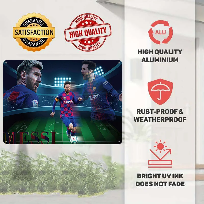 Lionel Andrés Messi Football Poster Customized Vintage Metal Signs Wall Art Retro Tin Plaque for Soccer Fans Bedroom Decoration