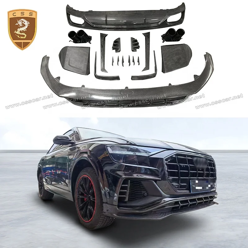 Upgrade AT Style Carbon Fiber Front Lip Canards Rear Diffuser Exhaust Tips Body Kit For Au di Q8 Bodykit