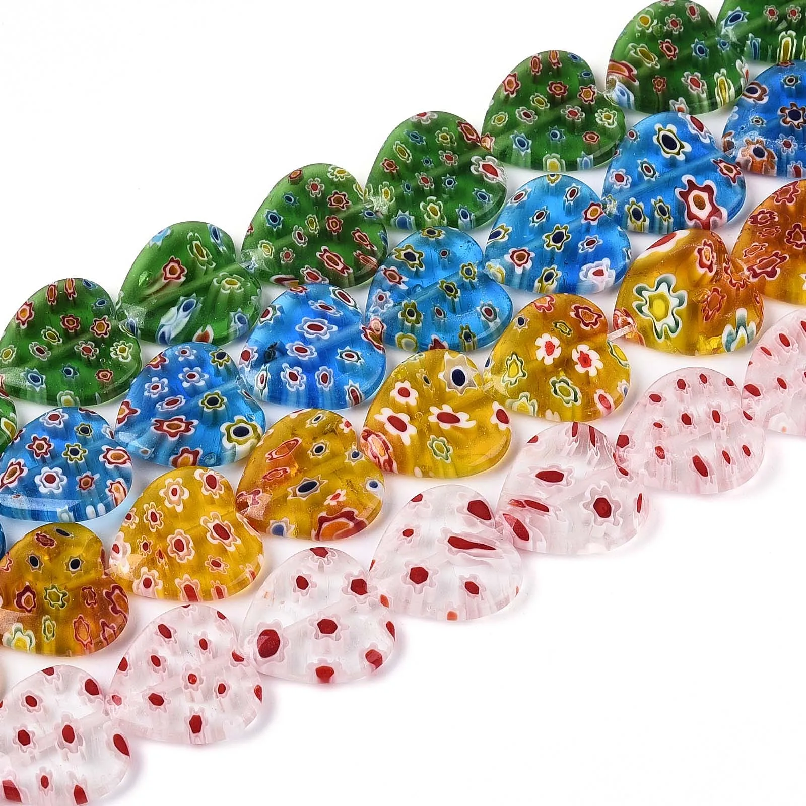 5 Strands Heart Millefiori Glass Beads Sweet Love Heart Lampwork Spacer Bead for Jewelry Necklace Bracelet Earrings DIY Making