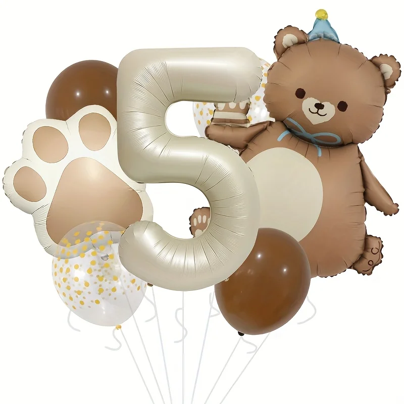 7 Stück Matte Bär Ballon 40 Zoll Milchweiß Nummer 1-6 Krallendruck Aluminiumfolie Ballon Set Jubiläum Geburtstag Party Dekoration – Detail 6