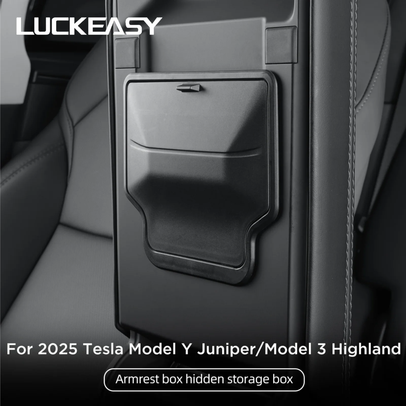 LUCKEASY for Tesla Model Y Juniper/Model 3 Highland 2025 2026 Car Armrest Hidden Storage Box ABS Organizer Accessories
