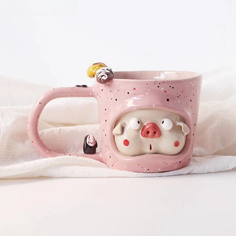 Ceramic catering utensils pig water cup cute fresh pink watermelon Jingdezhen small fresh funny girl heart