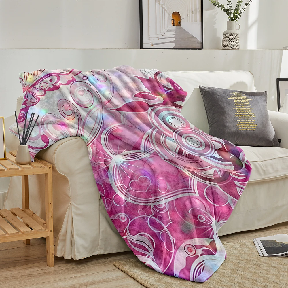Pink Holographic Floral Flannel Fleece Throw Blanket for Couch Sofa Lightweight Cozy Plush Blanket for Travel Office Nap
