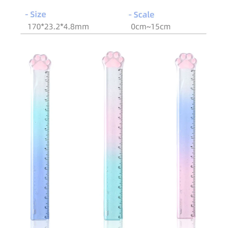 1PC Kawaii Measuring Tool Gradient Color Cat Claw Cute Straight Ruler Student School Stationery Supply Transparent Drawing Tool
