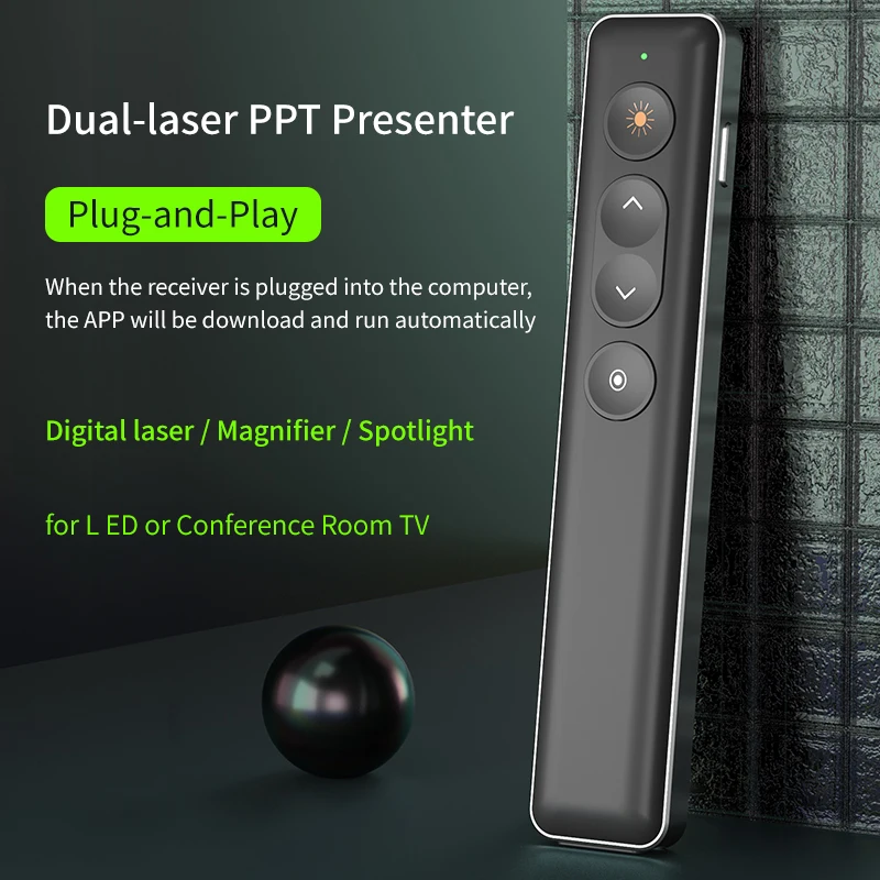 Double Laser Pointer Pen H90S Wireless Presenter Green Red Laser  Spotlight Magnifier Mode Air Mouse Page Turning Remote Control