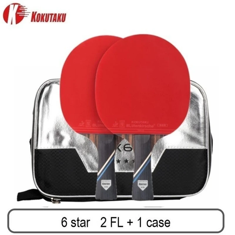 KOKUTAKU Table Tennis Racket Set 4 5 6 Star Double Ping Pong Paddles with Carry Bag for Adults