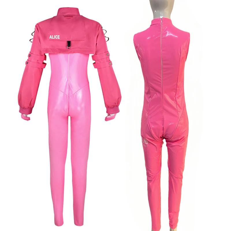 Anime Alice Cosplay Nikke Cosplay Costume Pink PU Sexy Jumpsuit Set Jacket Hair… - Image 2