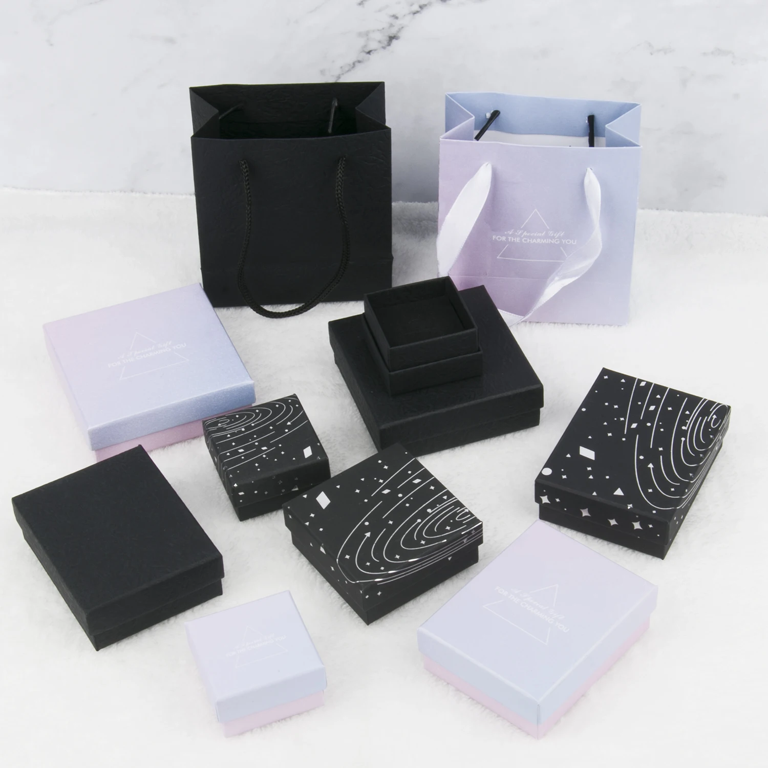 Colorful Cardboard Jewelry Box Black Blue White Set Necklace Gift Present Necklaces Bracelet Earring Rings Storage Display Boxes