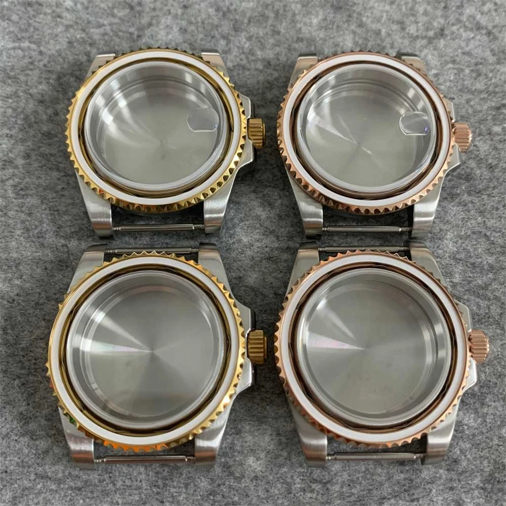 NH35 Case No Bezels 40mm Gold/Rose Stainless Steel Sapphire Glass Watch Case for NH35 NH36 Movement Watch Shell Fits 28.5mm Dial