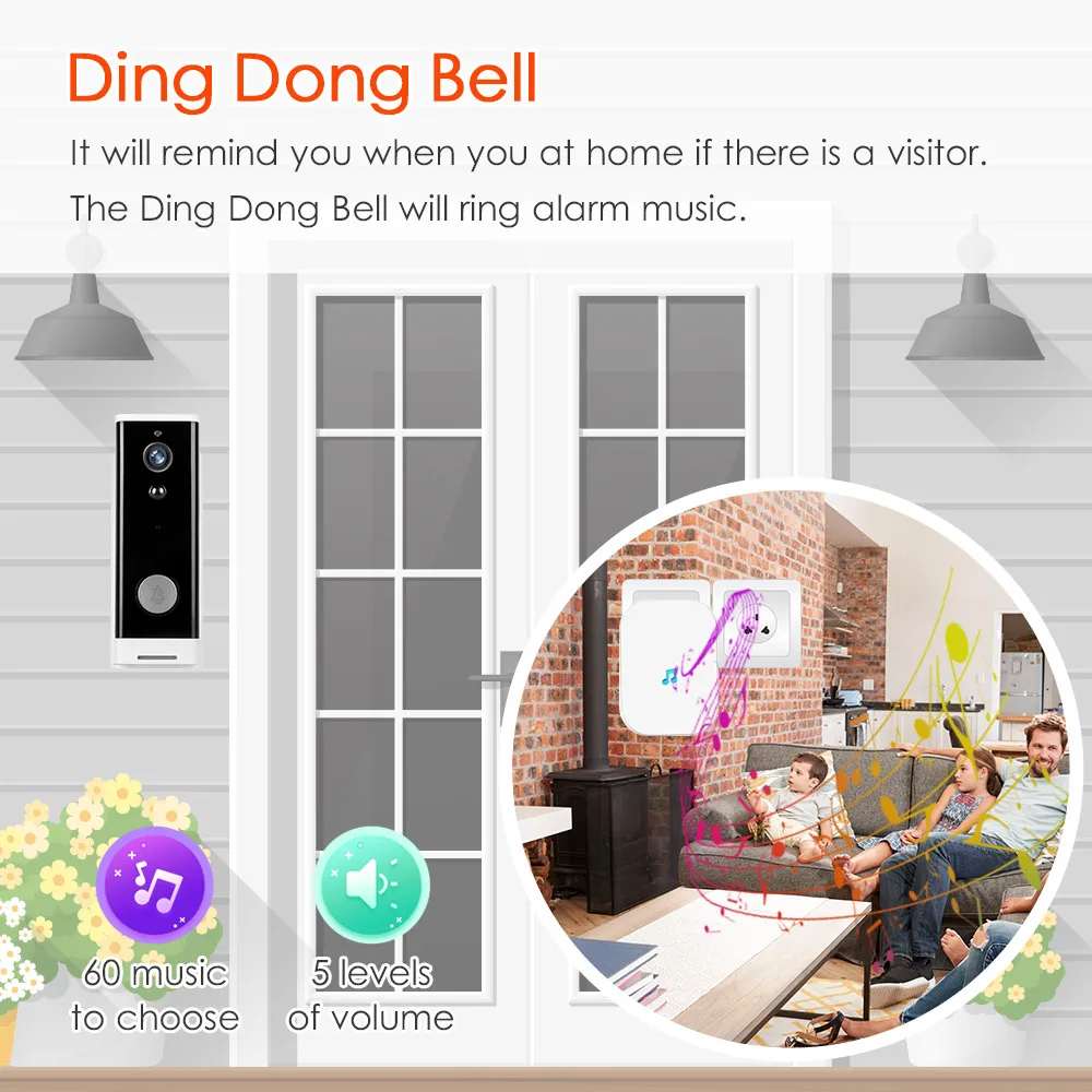 Tuya-Campainha Doméstica Inteligente Sem Fio com Vídeo WiFi, Campainha Intercomunicador, Câmera de Segurança Externa, 1080P, Casa Chime