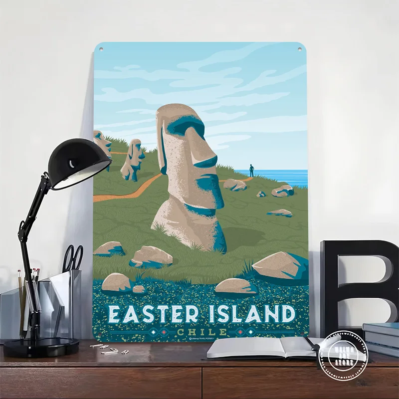Easter Island Travel Print Tin Plaque Poster Customized Retro Wall Art Vintage Metal Signs for Room Home Decoration Luxury Cozy