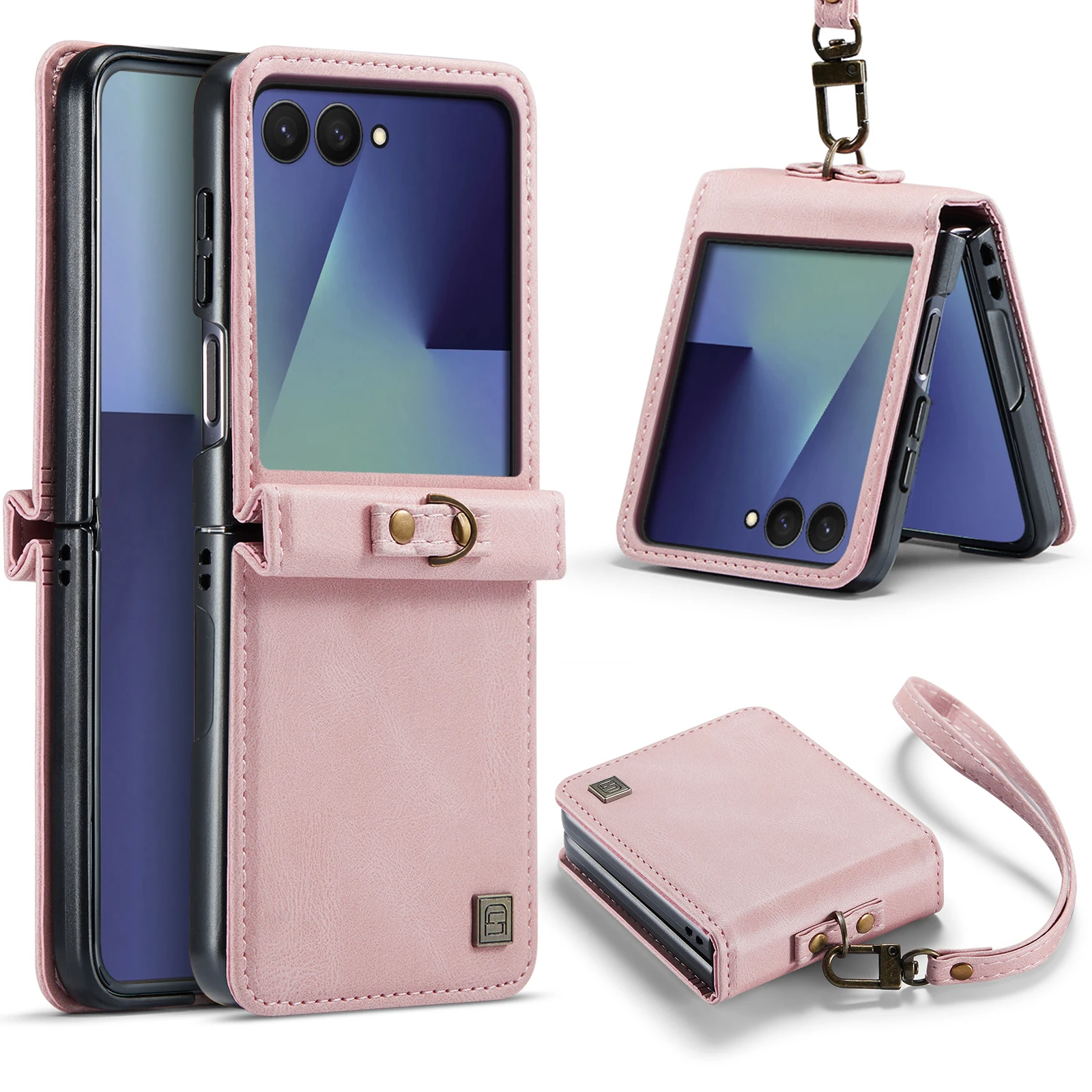 Retro Wrist Strap Leather Phone Case for Samsung Galaxy Z Flip 8 7 FE 6 5 4 Shockproof Comfortable Grip Slim Fit Portable Cover
