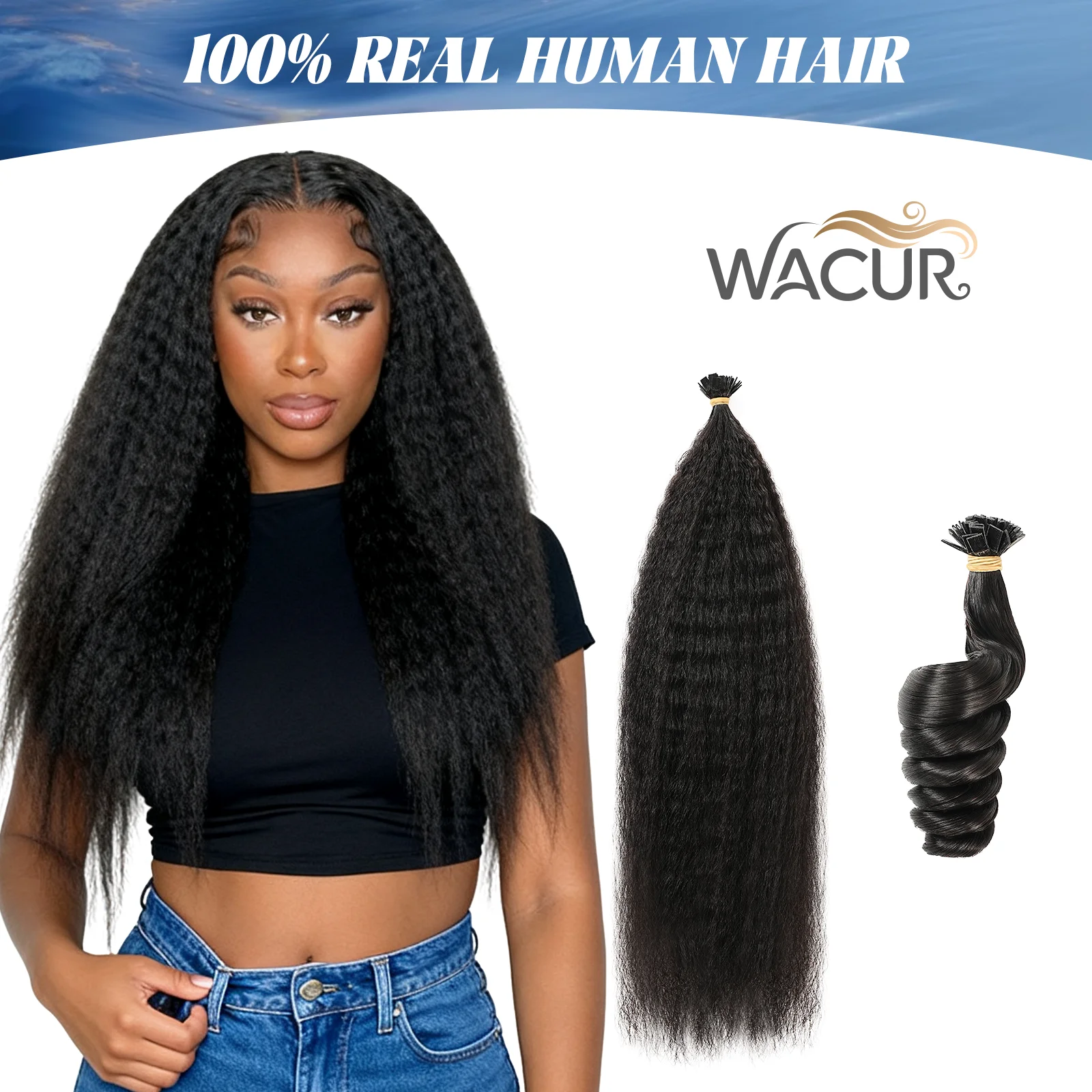 

Wacur Remy Hair 12-30 inch Real Remy Loose Flat Tip Human Hair Extension Silky Kinky Straight Pre Bonded Keratin Fusion Hair