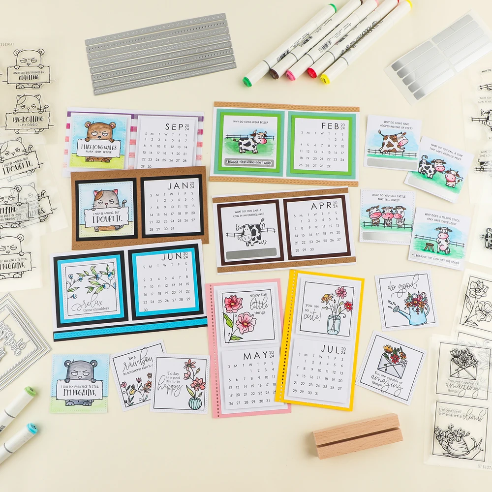 Landscape Desk Calendar Wood Display Stand Critter Riddle  Scratch Off Stickers for DIY Decoration Paper Card Making 2024