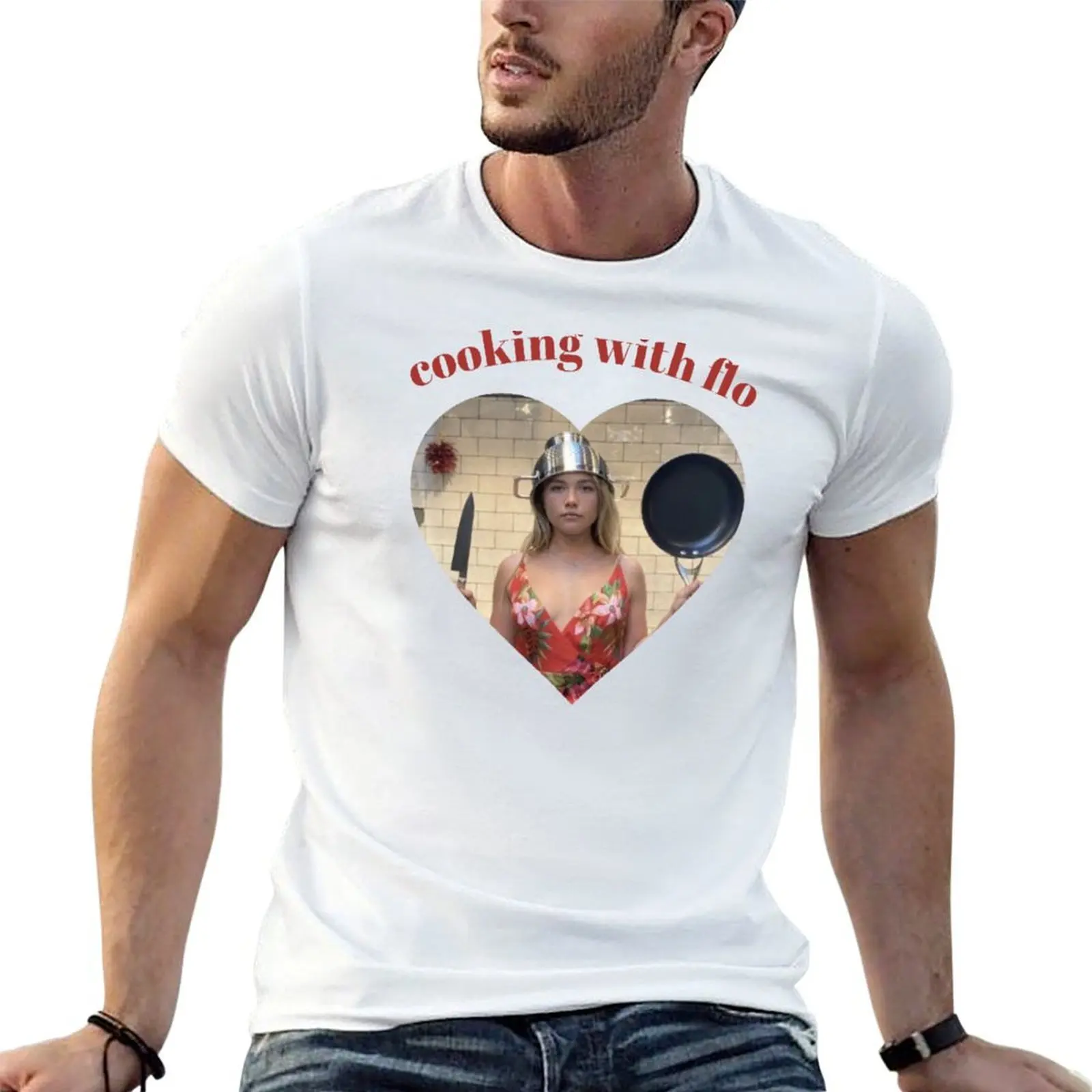 

cooking with flo (heart) T-Shirt man t shirt designer t shirt men 100% cotton luxury brand t shirts for man slim fit T-shirt