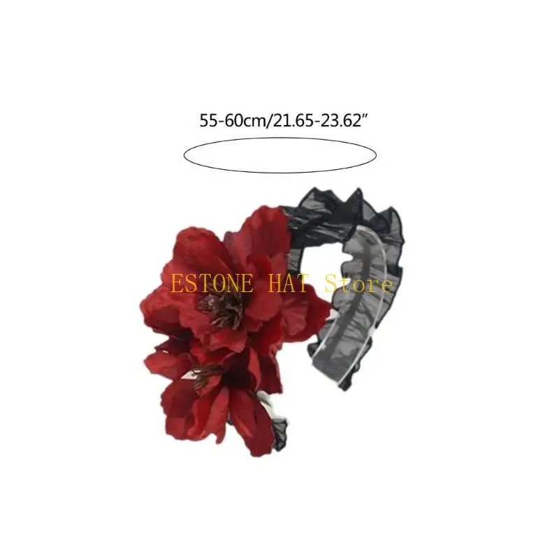 49MF القوطية لوليتاس غطاء الرأس خادمة أغطية الرأس الدانتيل ملحقات الشعر Cosplay عقال الزهور الكبيرة ديكورين