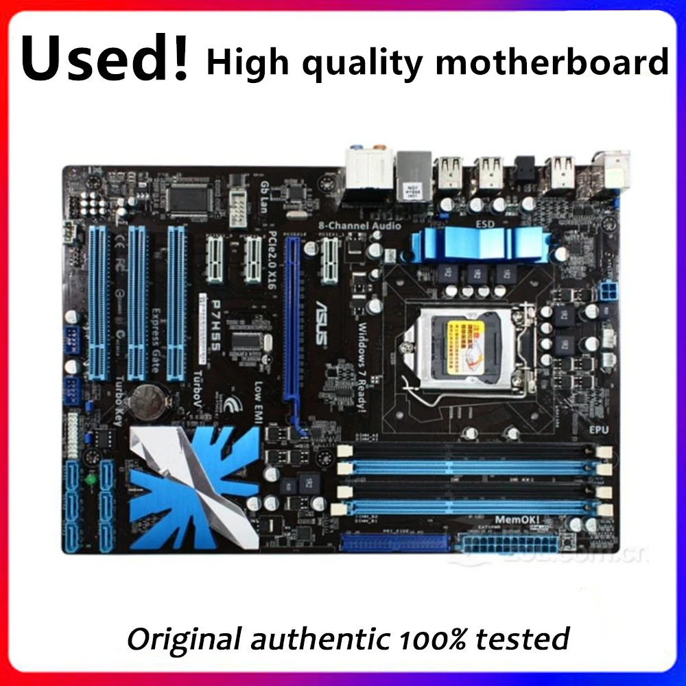 

For ASUS P7H55 Motherboard LGA 1156 DDR3 16GB ATX For Intel H55 P7H55 Desktop Mainboard SATA II PCI-E X16 Used AMI BIOS