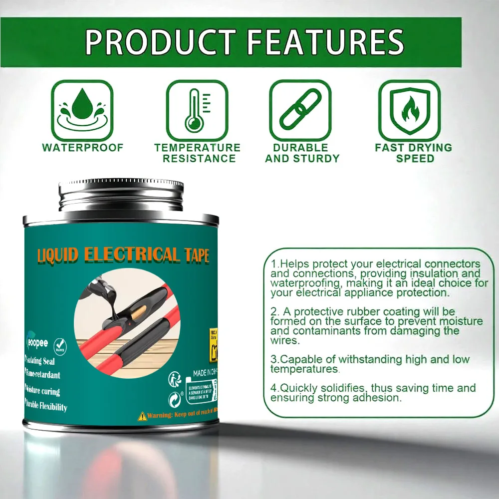 Waterproof Liquid Electrical Tape Insulation Paste Sealant for Fast Repair of Wires and Cables, UV Protection, Home Use Adhesive