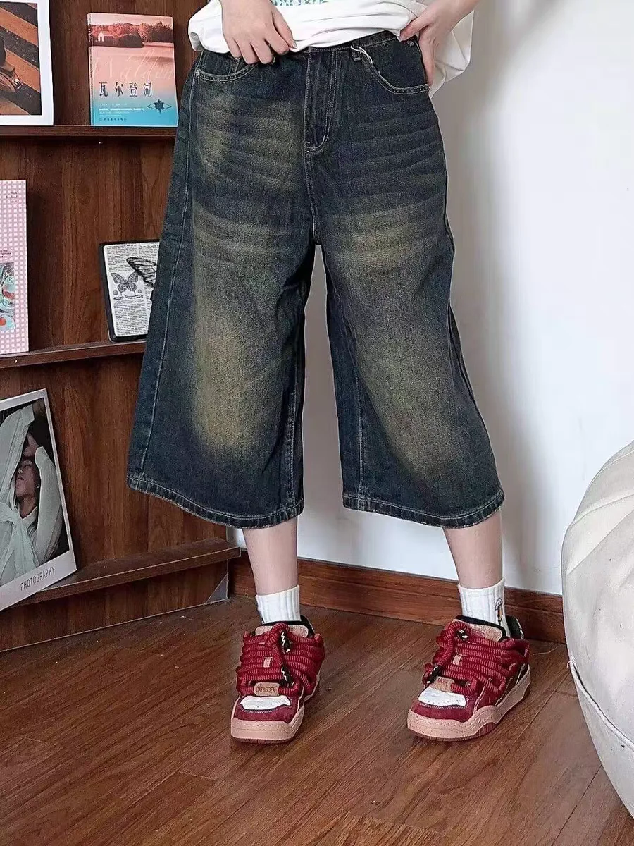 Shorts jeans meio longo e solto feminino, cintura alta, estilo de rua, Harajuku, moda coreana AAA + A, moda de verão, Y2K, 2022