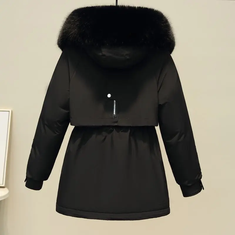Pai-Women's Windproof Long Overcoat with Big Fur Collar, Cotton-Padded Jacket, Korean Warm Parker Coat, Winter, New
